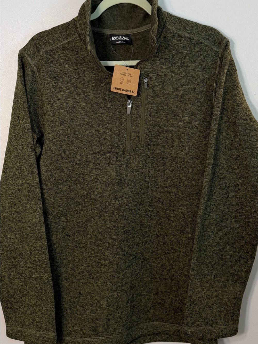 Eddie Bauer Men radiator fleece 1/4 zip pullover jacket Olive Heathered NWTS